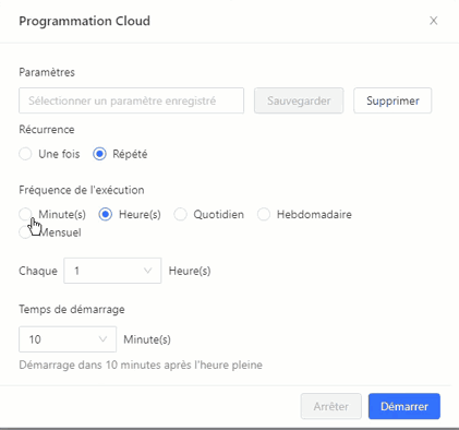 Configuration d'une planification d'extraction dans le cloud dans l'application Octoparse